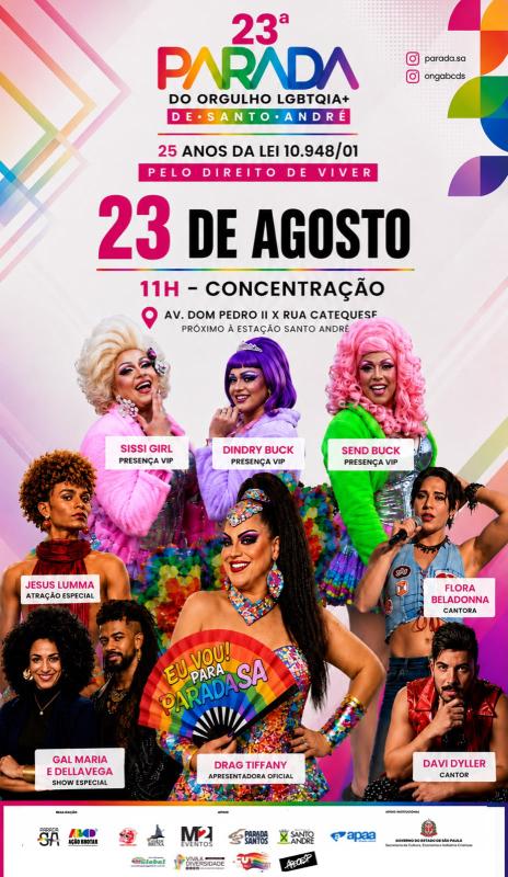23ª Parada do Orgulho LGBTQIA+ de Santo André ocupa as ruas neste domingo com defesa de políticas públicas e combate à Homofobia e a Transfobia.